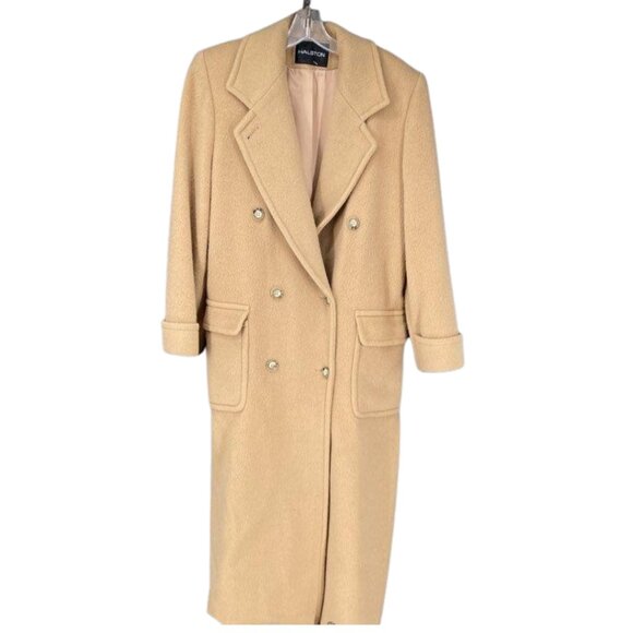 Halston Women's  Double Breasted Camel Color Wool/Mohair Long Winter Coat. - Picture 6 of 6